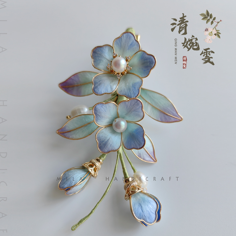 清婉雯绒花侧边夹国风非遗发夹