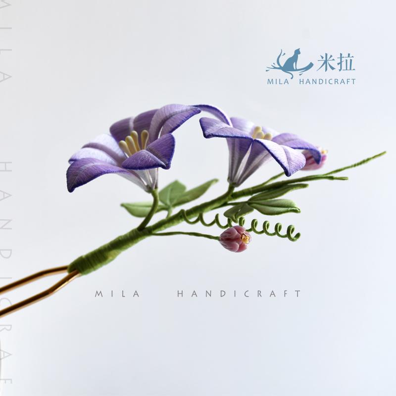 米拉发钗丝绒古风牵牛花缠花