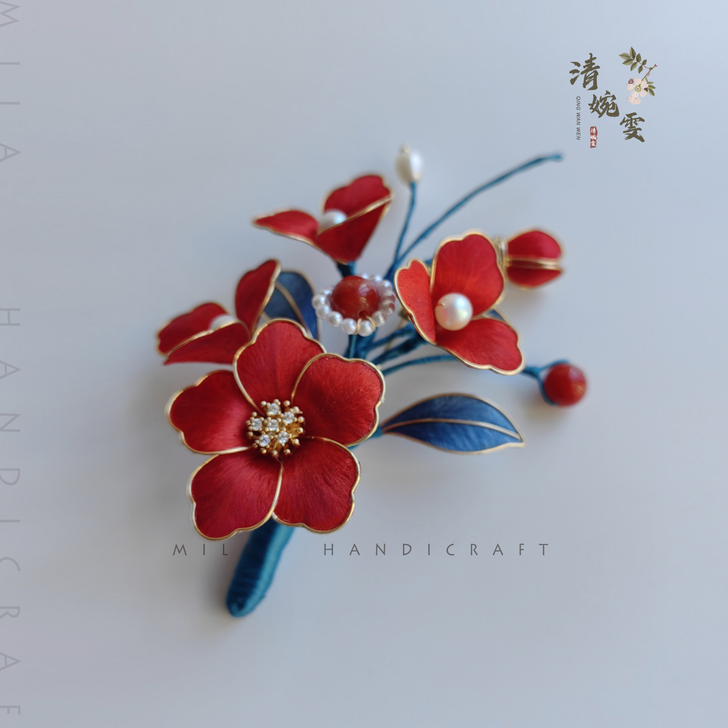 非遗掐丝绒花婚嫁款胸针