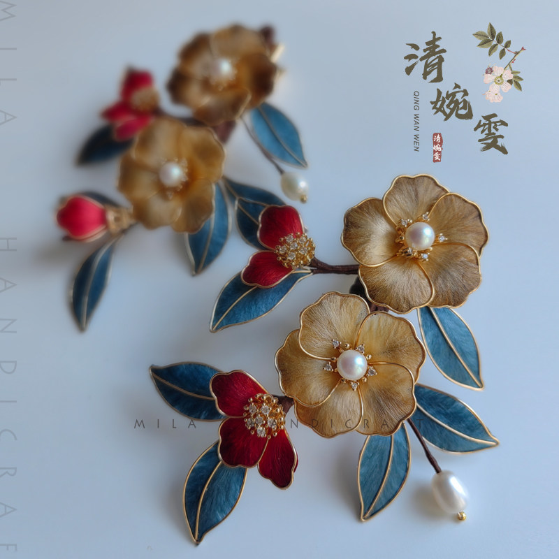 清婉雯绒花发夹国风非遗头饰