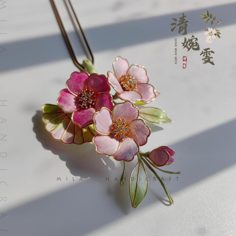 清婉雯非遗原创绒花桃花发钗发簪