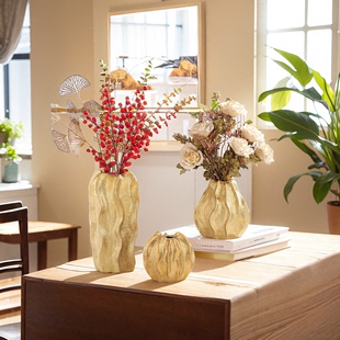 轻奢电镀金色海星状陶瓷花瓶欧式 饰摆件 样板房客厅玄关插鲜干花装
