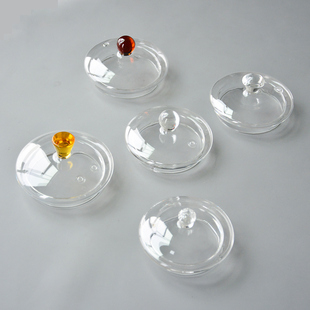 小口径高硼硅玻璃茶杯盖子80口径圆球顶珠提手盖带气孔防烫手盖子