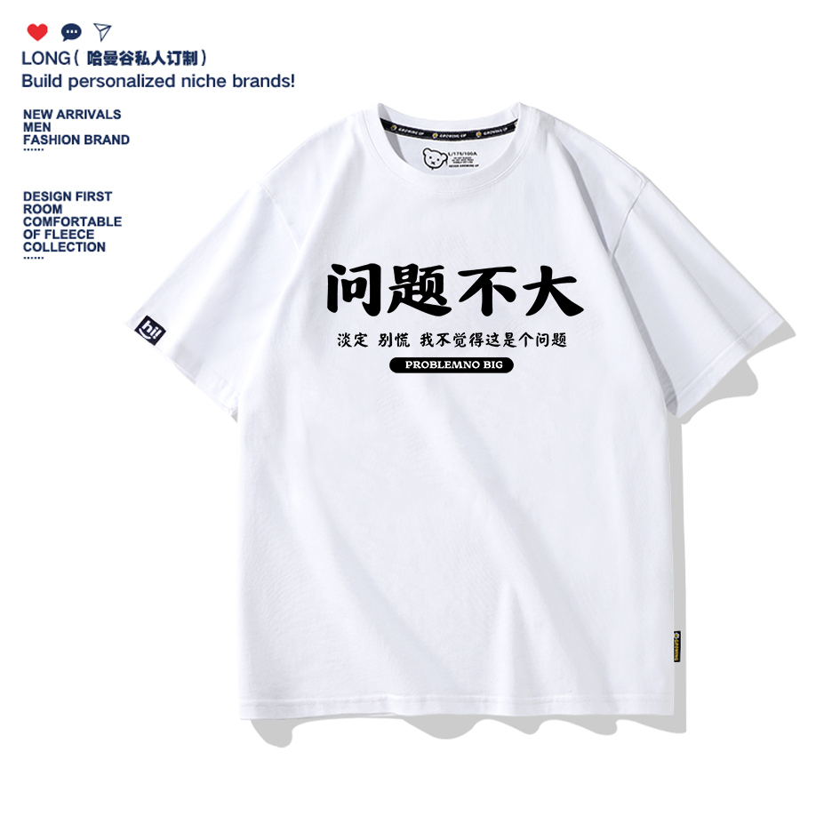 夏季搞笑趣味文字问题不大短袖t恤男女学生纯棉圆领宽松衣服定制
