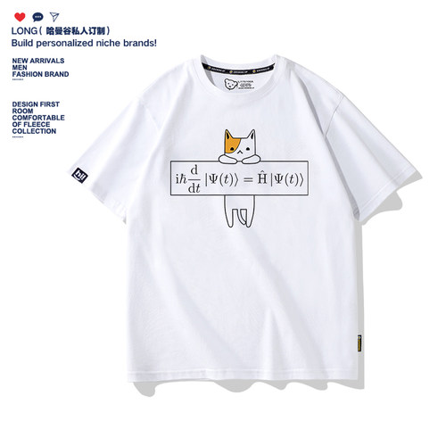 Schrödinger方程式薛定谔猫夏季纯棉短袖T恤男女青少年学生半袖