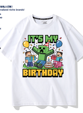 Minecraft我的世界像素游戏周边男T恤儿童装亲子衣服生日礼物定制