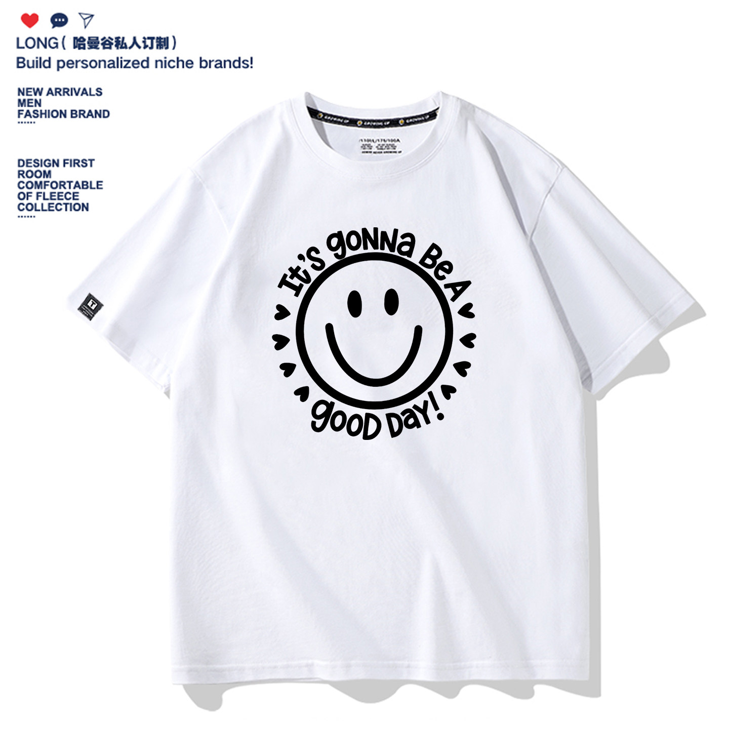 美式笑脸微笑夏季男女纯棉短袖T恤青少年学生儿童亲子装衣服礼物