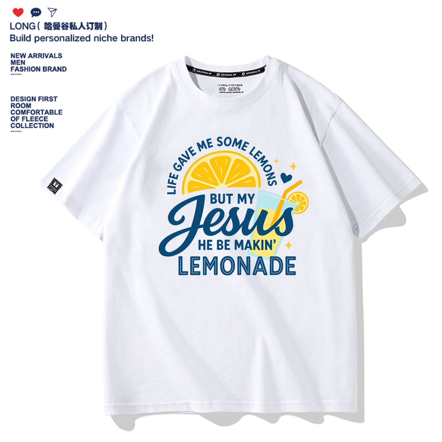 美式励志信仰柠檬水夏季男女短袖T恤纯棉打底衫青少年儿童装礼物