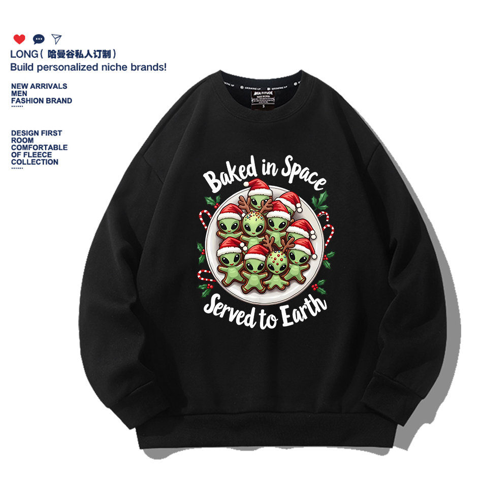 圣诞节趣味外星人ET饼干卫衣秋冬季男女亲子连帽童装圆领衣服定制