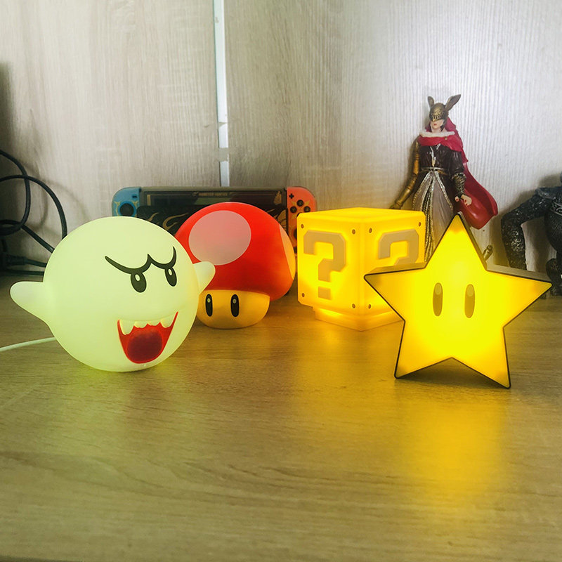 任天堂马里奥复古周边摆件嘘嘘鬼蘑菇游戏房装饰七彩音效氛围灯
