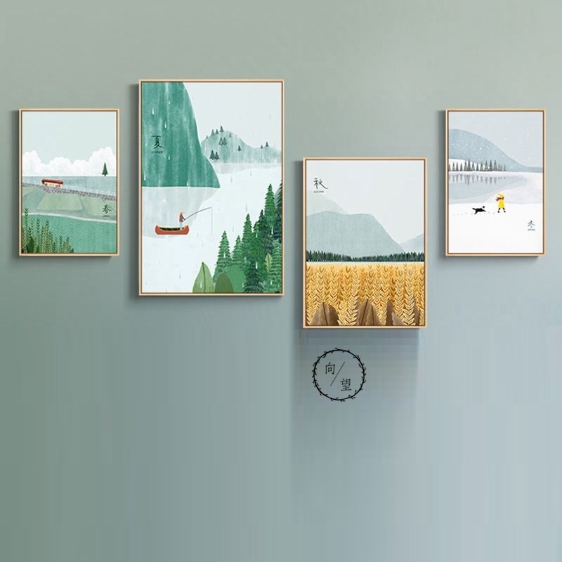 沙发背景墙四联画餐厅壁画