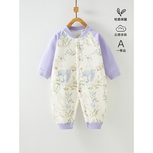 40克夹棉婴儿连体衣保暖宝宝哈衣薄丝绵春秋冬新生儿衣服对开爬服