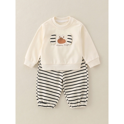 男童秋季a类纯棉套装2025新款休闲儿童条纹卫衣两件套男宝宝衣服