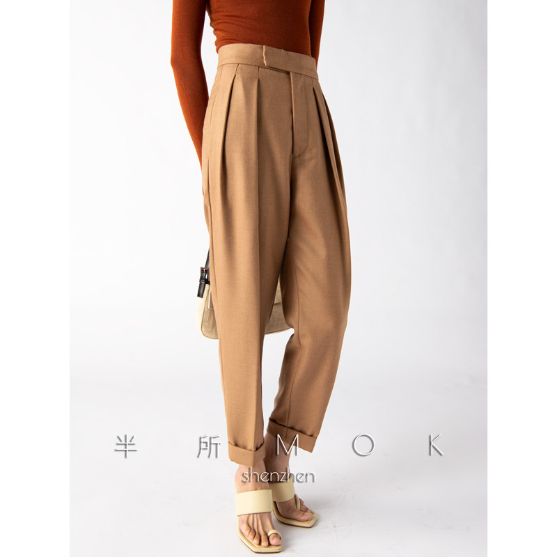 半所MOK 秋冬款日本进口加厚斜纹羊毛高腰毛呢直筒裤萝卜裤开间鳗
