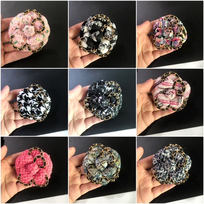 全6.8cm多色粗花尼布花加合金链皮条款胸针款高端定型胸花小香花