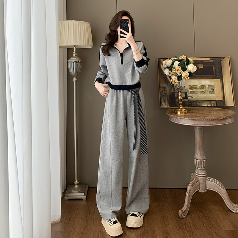 休闲撞色卫衣套装女阔腿裤两件套