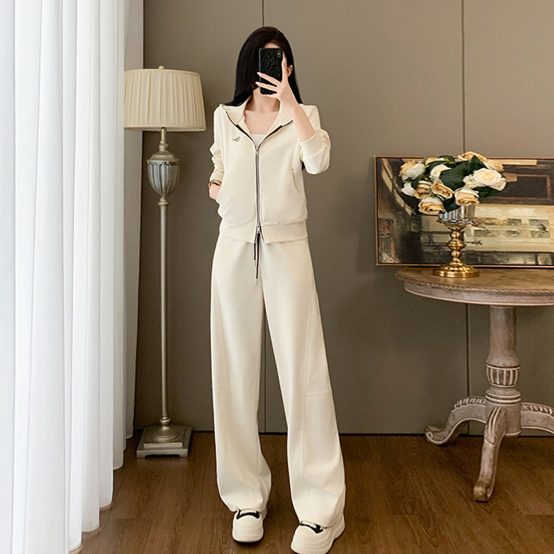 休闲连帽外套运动套装女春秋季新款时尚洋气宽松卫衣阔腿裤两件套