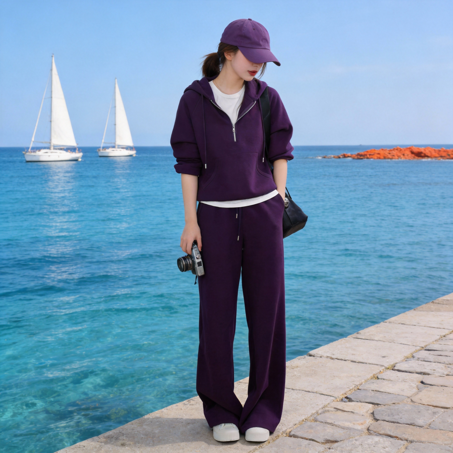 连帽卫衣运动套装女春秋冬季高级感休闲宽松显瘦加绒阔腿裤两件套