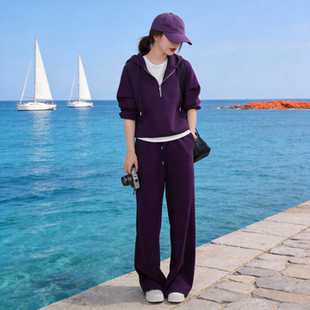 连帽卫衣运动套装女春秋季高级感休闲宽松显瘦减龄阔腿裤两件套潮