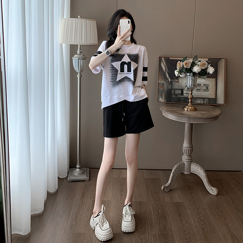 休闲印花短袖运动套装女夏季新款时尚洋气减龄宽松显瘦短裤两件套