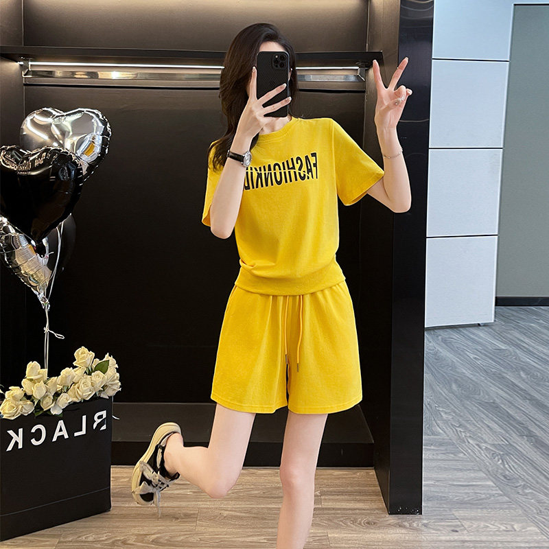 休闲印花短袖运动套装女夏季新款韩版时尚洋气减龄宽松短裤两件套