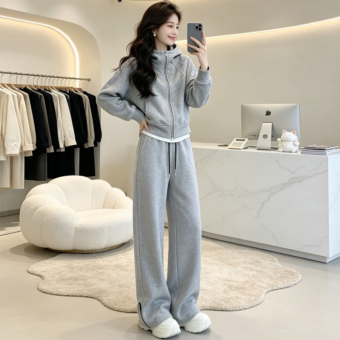 短款外套运动套装女阔腿裤两件套