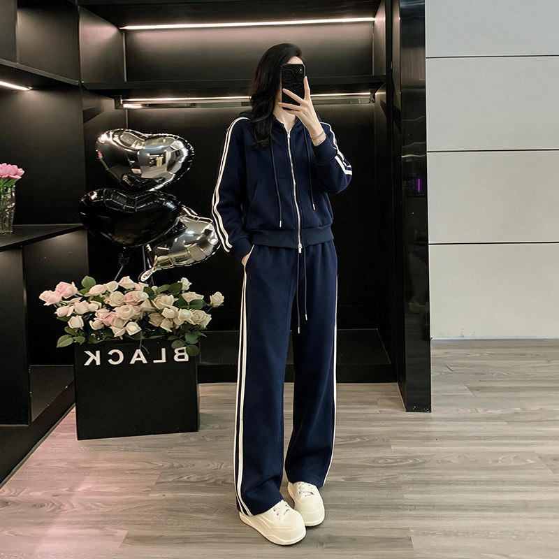 加绒连帽卫衣拉链外套运动套装女