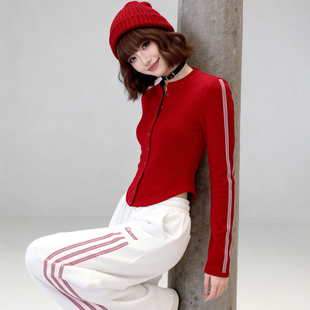 烫钻紧身短款外套女长袖t恤春秋季新款运动风修身显瘦开衫上衣潮