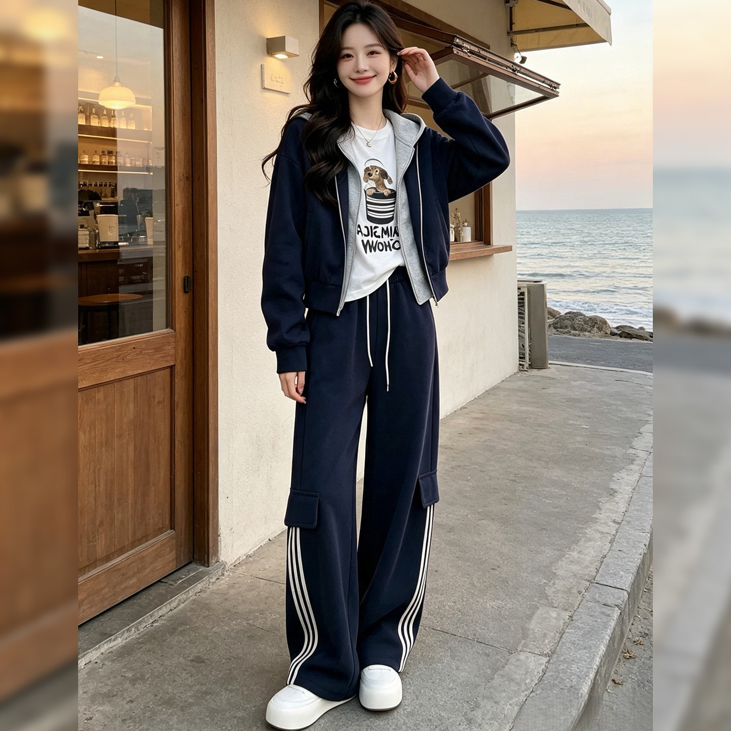 外套运动套装女宽松阔腿裤两件套