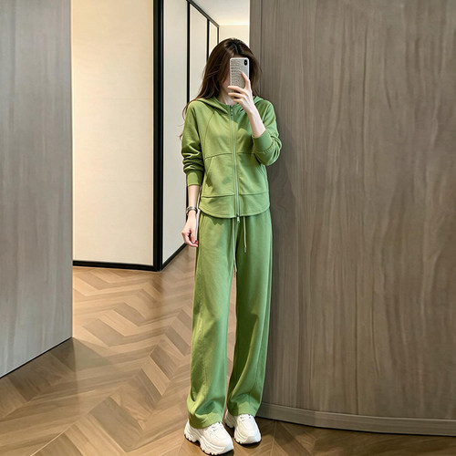 连帽外套运动套装女阔腿裤两件套