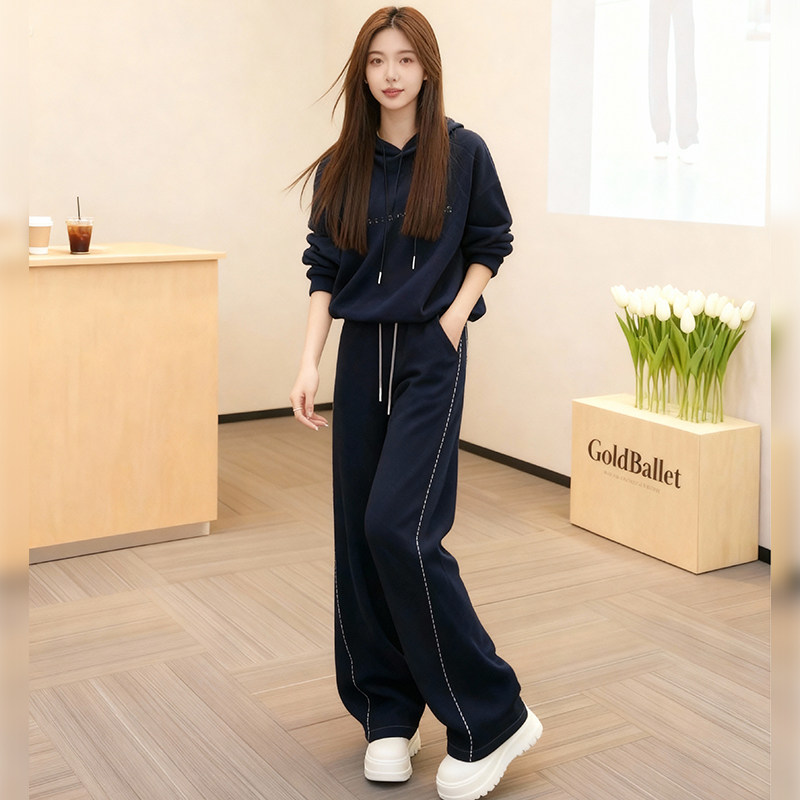 连帽卫衣运动套装女春秋冬季新款时尚休闲宽松显瘦阔腿裤两件套潮