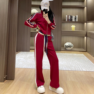 短款拉链外套运动套装女秋冬季新款设计感休闲宽松阔腿裤俩件套潮