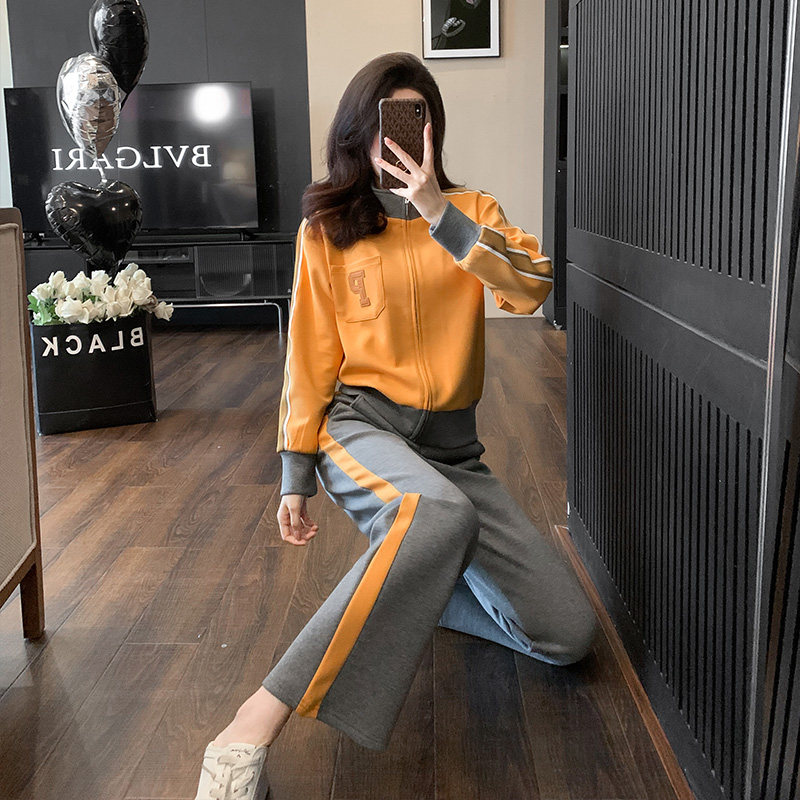 撞色刺绣短款外套运动套装女春秋季设计感休闲宽松阔腿裤俩件套潮,女装/女士精品,休闲运动套装,淘宝优惠券,粉丝福利购,淘宝优惠卷