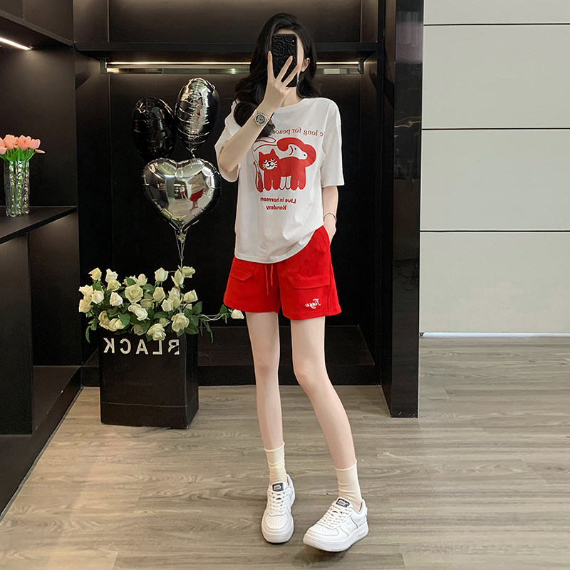 休闲短袖t恤运动套装女夏季新款宽松显瘦时尚洋气减龄短裤两件套