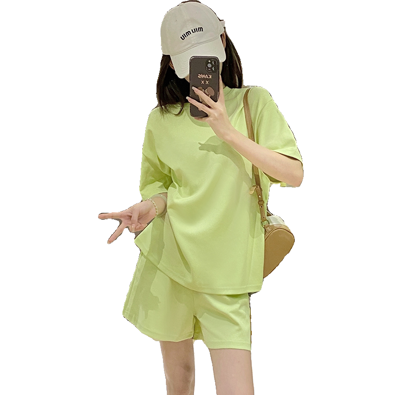 纯色短袖t恤运动套装女夏季