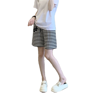 条纹阔腿短裤女薄款夏季新款高腰宽松学生休闲运动五分中裤热裤潮