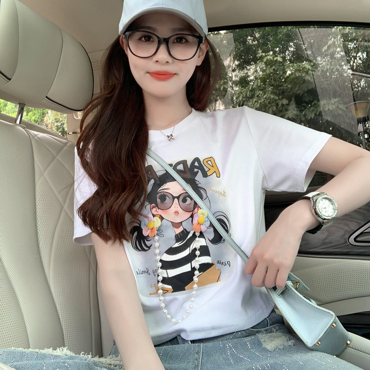 订珠卡通印花短款T恤女短袖夏季