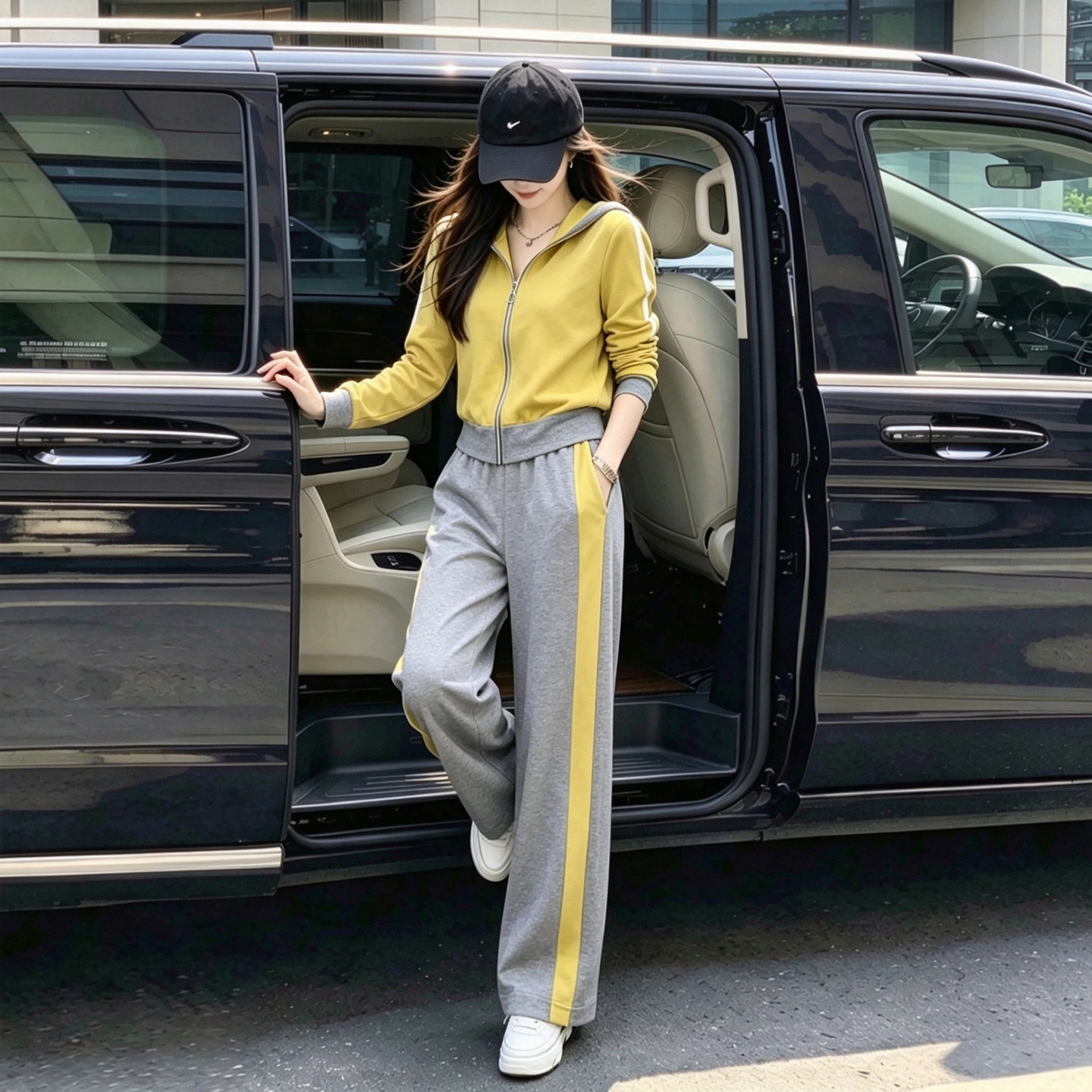 连帽外套运动套装女阔腿裤两件套