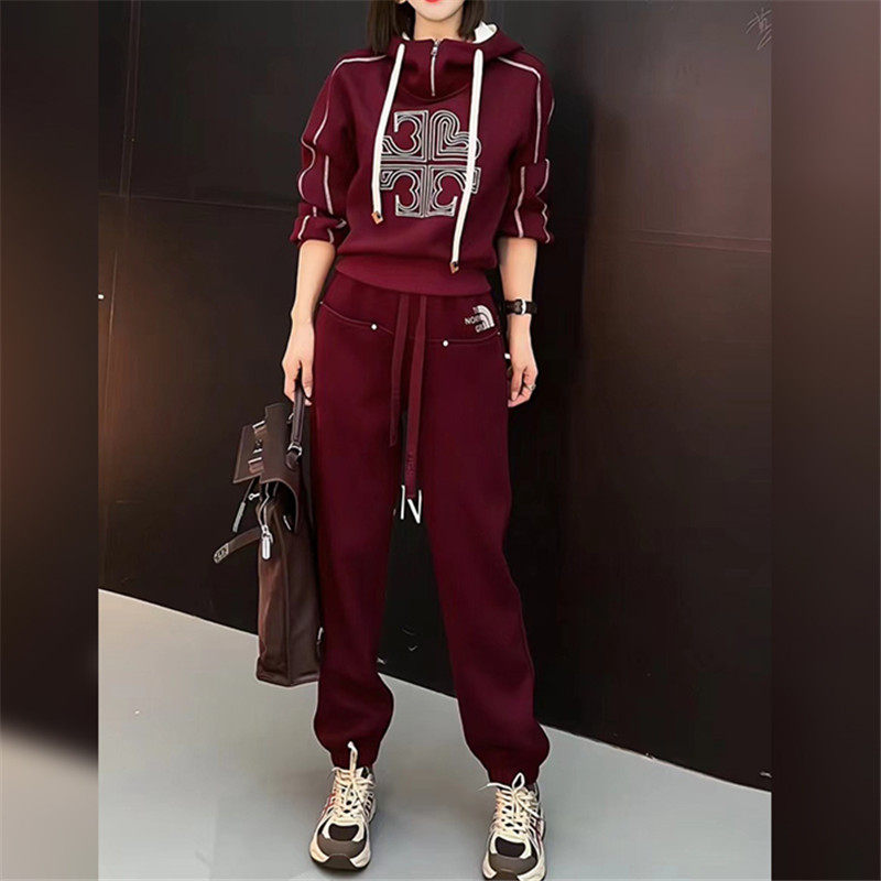 网红短款连帽卫衣运动套装女春秋冬季休闲宽松束脚裤加绒俩件套潮