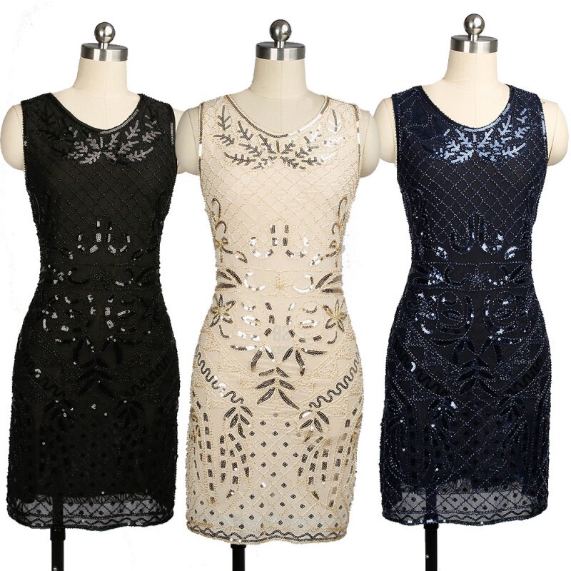 亚马逊爆款1920圆领无袖复古连钉珠礼服晚宴亮片小礼服连衣裙在类目 女装/女士精品, 婚纱/旗袍/礼服, 礼服/晚装中 - 来自Buy2taobao.com提供专业的淘宝代购服务