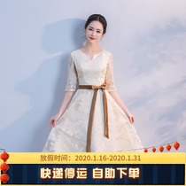 Small dress women's 2019 summer and autumn Birthday Dress stage banquet performance chorus Evening Dress Bridesmaid Dress Medium Length