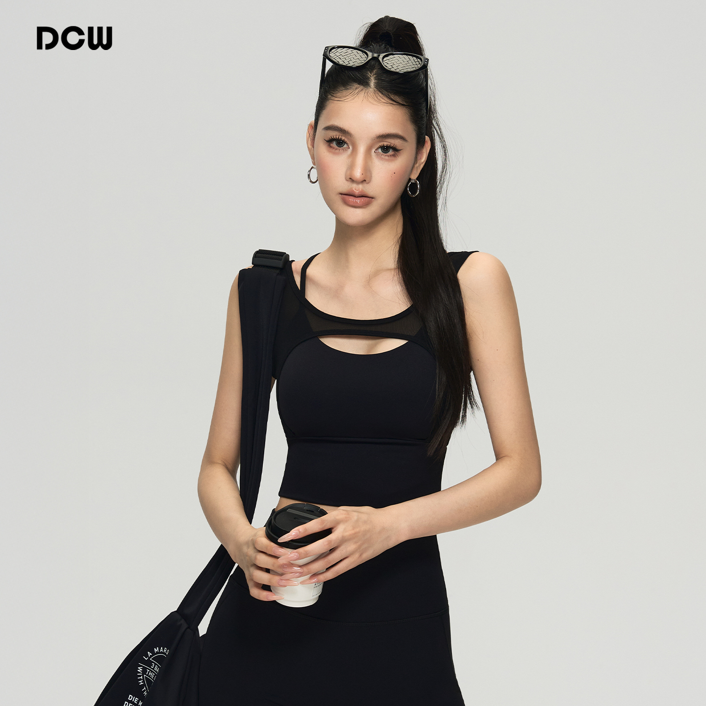 dcw网纱性感交叉美背瑜伽背心女