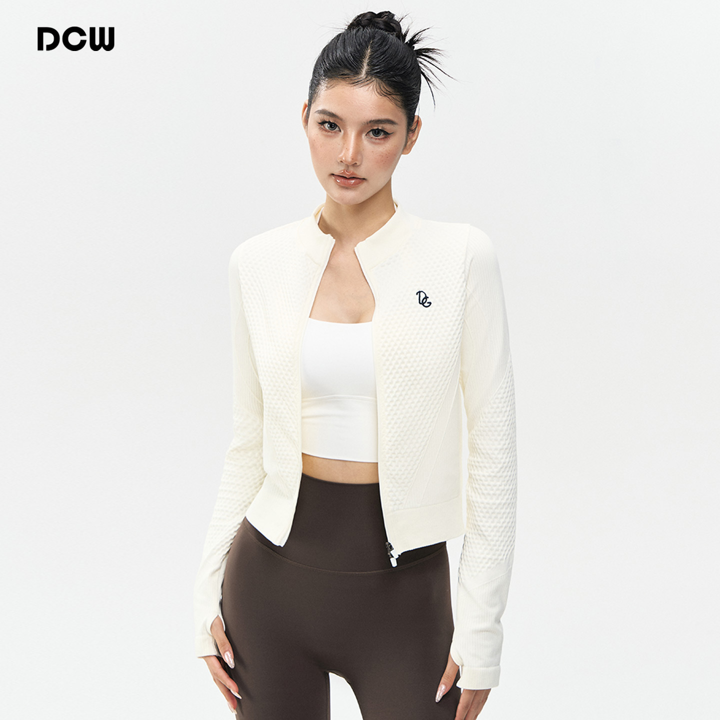 DCW立领运动长袖女紧身户外骑行跑步健身外套普拉提训练瑜伽上衣