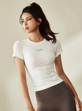 dcw运动短袖女夏季瑜伽上衣健身服跑步普拉提白色正肩T恤显瘦半袖
