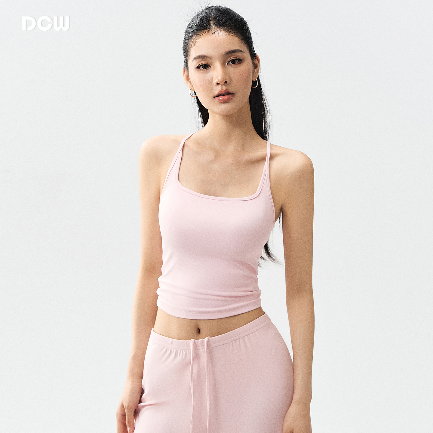 DCW粉色运动背心女带胸垫减震跑步训练健身固定杯普拉提瑜伽吊带