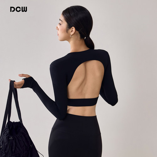 dcw美背性感健身训练带胸垫长袖