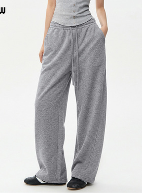 DCW灰色跑步运动裤女宽松显瘦休闲弯刀裤普拉提训练瑜伽健身卫裤