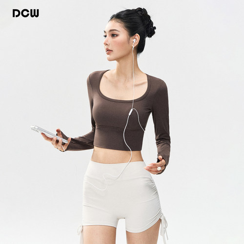 dcw短款性感外穿健身训练长袖女