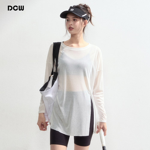 dcw宽松显瘦休闲半透瑜伽长袖女