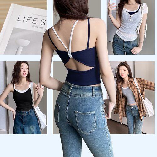 纯欲甜辣妹拼接吊带美背背心外穿